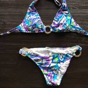 Rampage watercolors swimsuit with gold hardware